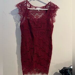 Free people Intimately burgundy red lace bodycon midi cocktail dress